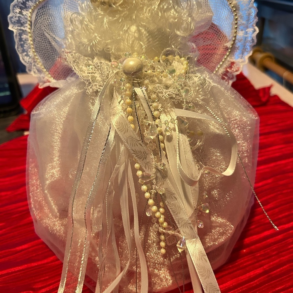 Elegant White Angel with Lace, Ribbons and beads- handcrafted for Christmas